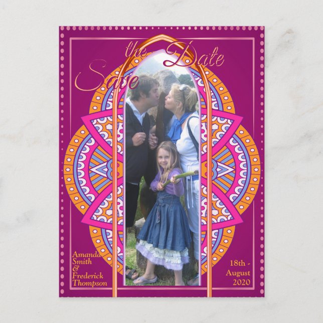 Mandalas i körsbärsrosa, blå och orange meddelande vykort (Framsida)