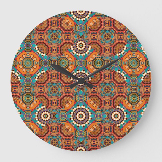 Mandalas Kaleidoscope: Blåblå Orange. Stor Klocka (Framsida)