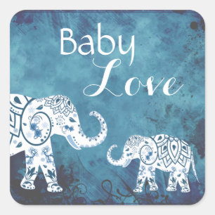 Mandalas och Elephants Baby Kärlek Boy’s Baby Show Fyrkantigt Klistermärke