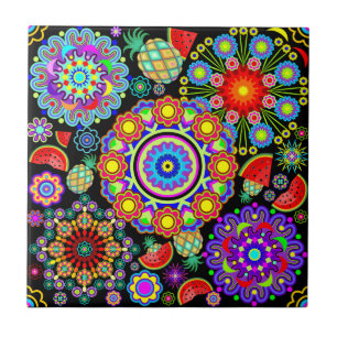 Mandalas och exotiska frukter Mönster Kakelplatta