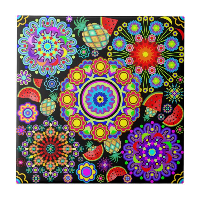 Mandalas och exotiska frukter Mönster Kakelplatta (Framsidan)