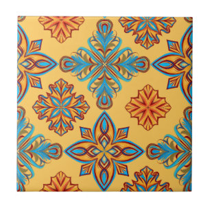 Mandalas om orangegul gult kakelplatta