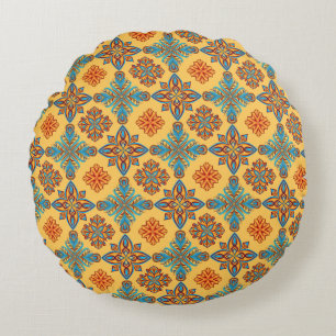 Mandalas om orangegul gult rund kudde