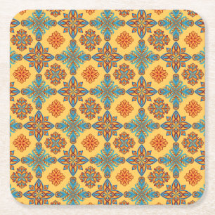 Mandalas om orangegul gult underlägg papper kvadrat
