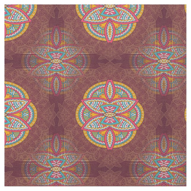 Mandalas on Maroon repetera mönster Tyg (Närbild)