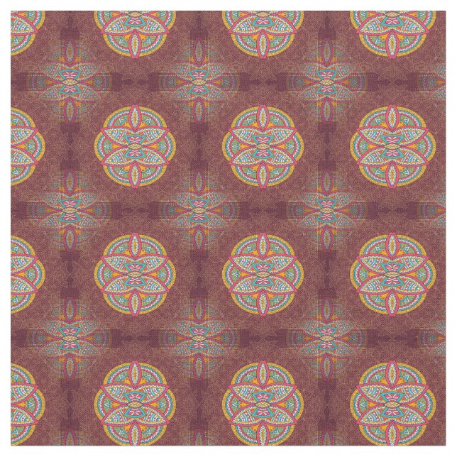 Mandalas on Maroon repetera mönster Tyg (Närbild)