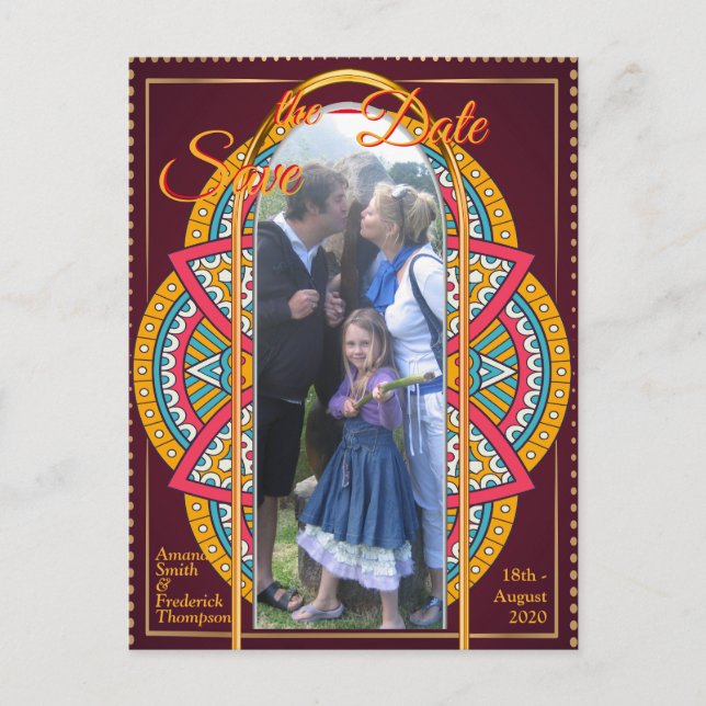 Mandalas på en vinröd bakgrund  meddelande vykort (Framsida)