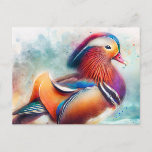 Mandarin Anka Colorful Watercolor Vykort