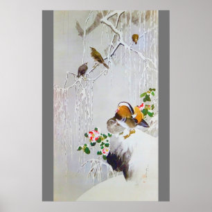 Mandarin Anka i Snö Scene, Watanabe Seitei Poster