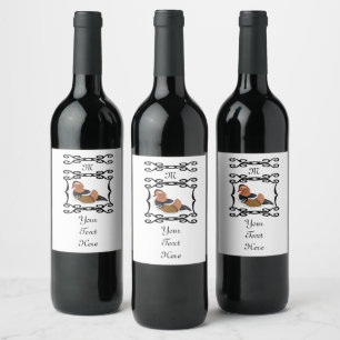 Mandarin Anka Illustration Monogram Vinflaska Etikett
