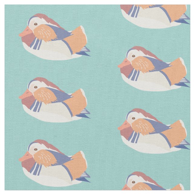Mandarin Anka Light Teal Blue Mönster Tyg (Närbild)