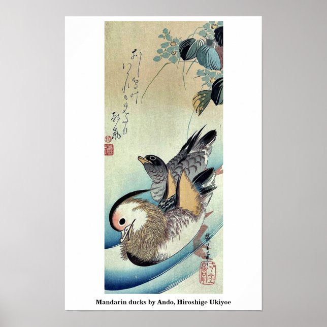 Mandarin ankor av Ando, Hiroshige Ukiyoe Poster (Framsidan)