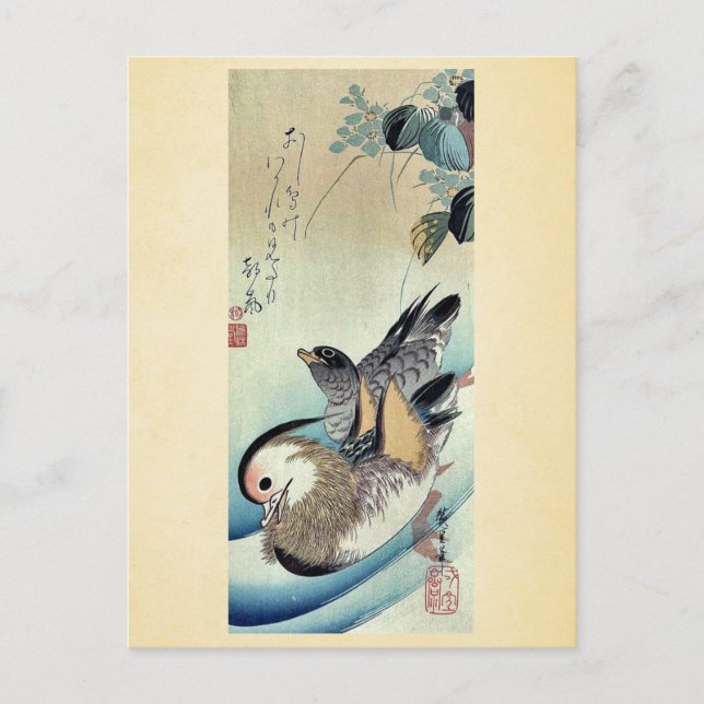 Mandarin ankor av Ando, Hiroshige Ukiyoe Vykort (Framsida)