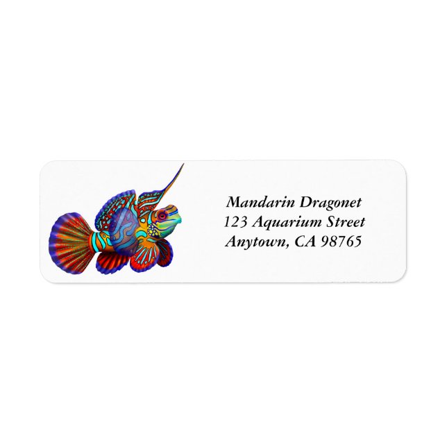 Mandarin Dragonet Goby Fish Label Returadress Etikett (Framsidan)