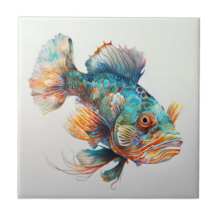 Mandarin Fish, Watercolor, Ceramic Tile Kakelplatta