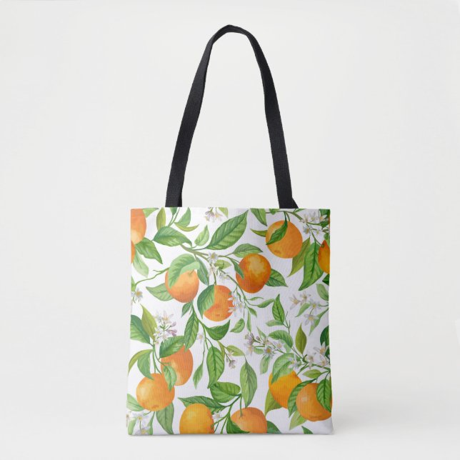 Mandarin Fruit Seamless Tropical Pattern, Colorful Tygkasse (Framsida)