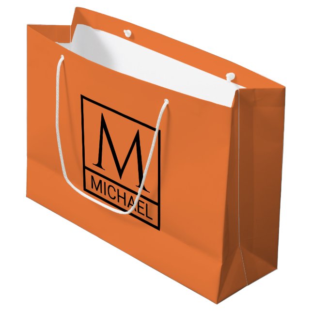 Mandarin Orange Gift Bag med Initial & Namn (Framsidan Vinklad)
