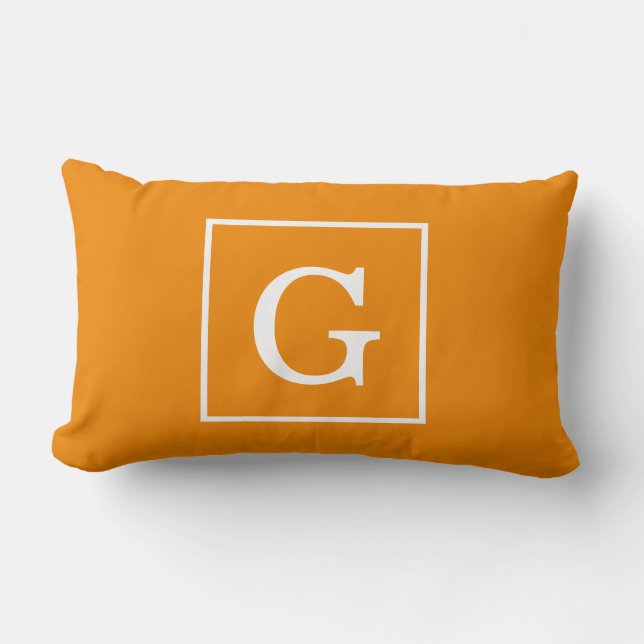 Mandarin Orange Vit Infattad Initial Monogram Lumbarkudde (Framsida)