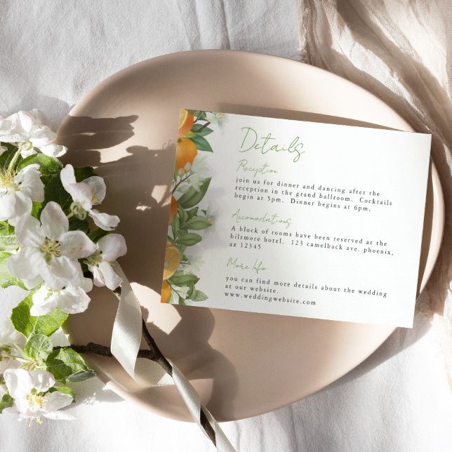 Mandarin Orange Watercolor Wedding Info Tilläggskort (Skapare uppladdad)