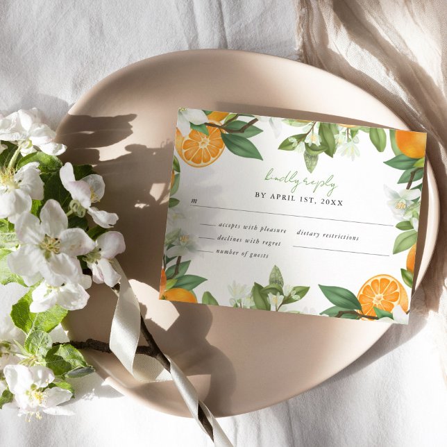 Mandarin Orange Watercolor Wedding RSVP OSA Kort (Skapare uppladdad)