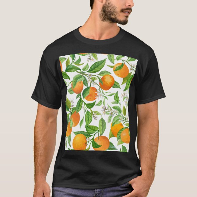 Mandarin: Tropiskt färgat Mönster T Shirt (Framsida)