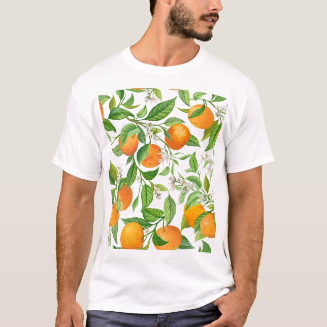 Mandarin: Tropiskt färgat Mönster T Shirt (Framsida)