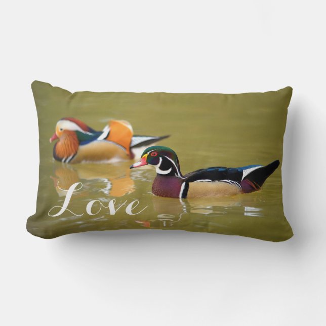 Mandarinankan kopplar ihop/love birdspersonligt lumbarkudde (Framsida)