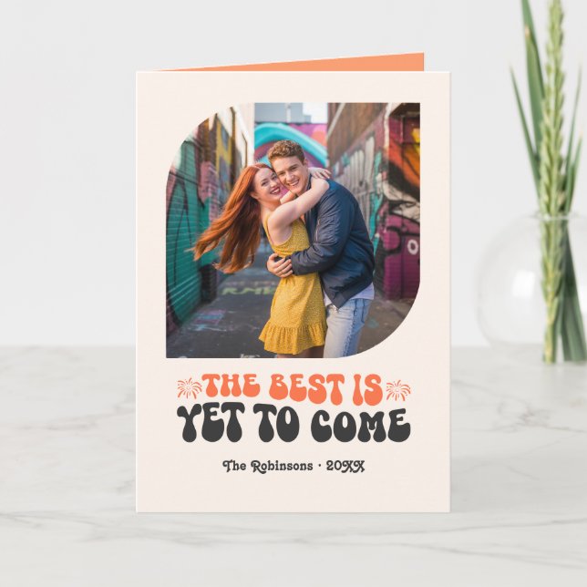 Mandarindricka Champagne Retro Nyår Foto Helgkort (Framsida)