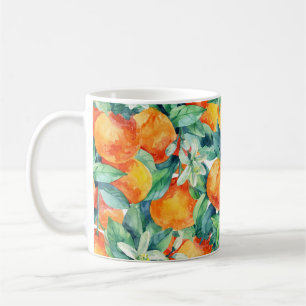 Mandarine-Orange: Retro Illustration av vattenfärg Kaffemugg
