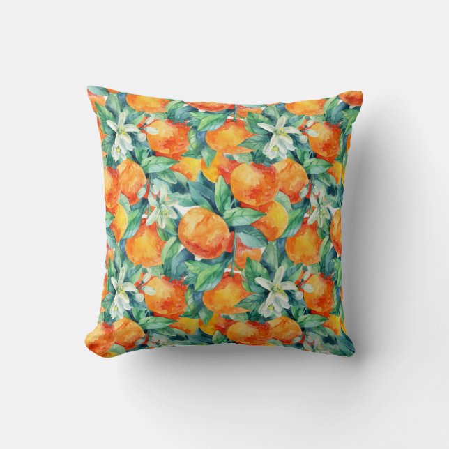 Mandarine-Orange: Retro Illustration av vattenfärg Kudde (Framsida)