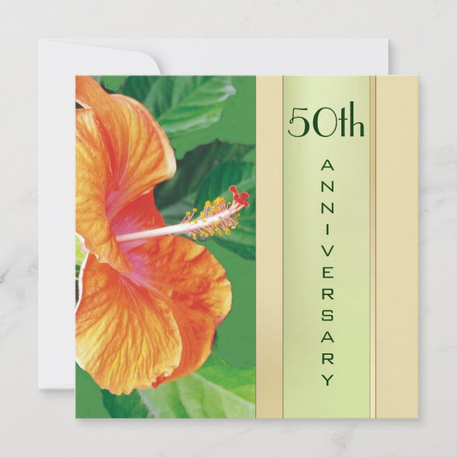 Mandarinfärgad Hibiskus 50-års bröllopsjubileum Inbjudningar (Framsida)