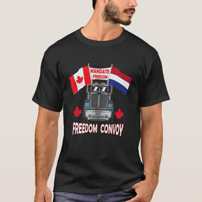 Mandate Freedom Convoy Netherlands Canada Truckers T Shirt (Framsida)