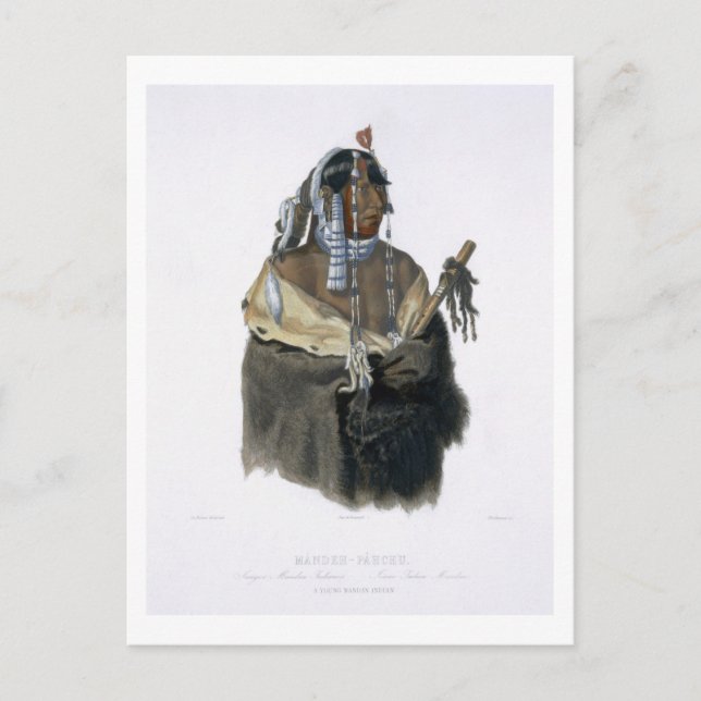 Mandeh-Pahchu, Young Mandan Indian, plate 24 for o Vykort (Framsida)