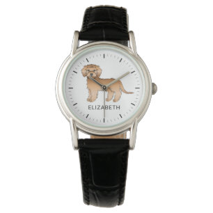 Mandel Mini Goldendoodle Tecknad Hund & Namn Armbandsur