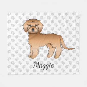 Mandel Mini Goldendoodle Tecknad Hund & Namn Fleecefilt