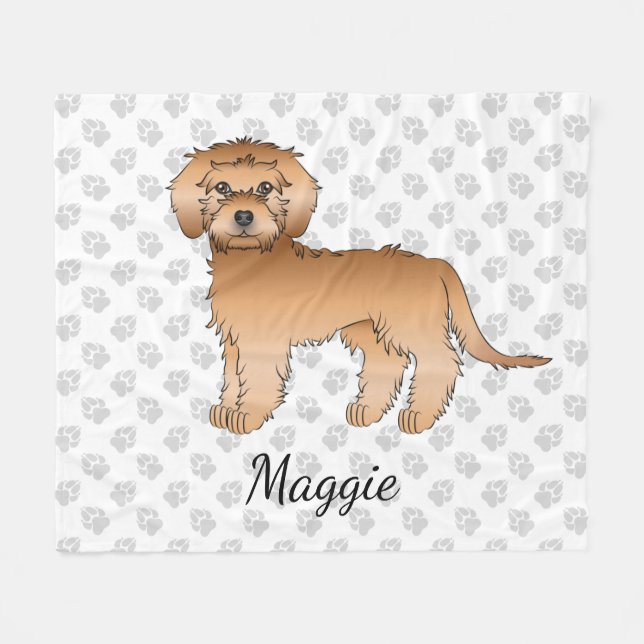 Mandel Mini Goldendoodle Tecknad Hund & Namn Fleecefilt (Framsidan (Horisontell))