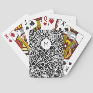 Mandela Blommig Monogram INITIAL Svart Vitt  Casinokort