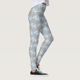 Mandela Blue Elephant på Grått Yoga Leggings