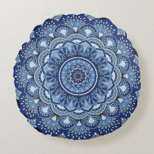 Mandela Flower Blue Rund Kudde