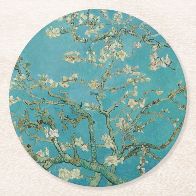 Mandelblom, Oljemålning, Vincent Van Gogh Underlägg Papper Rund (Framsidan)