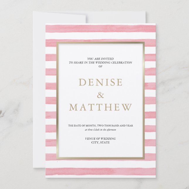 Mandelblom Vattenfärg Rand & Guld Bokstäver Inbjudningar (Framsida)