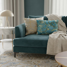 Mandelblomning Floral Boho Blå Klassisk Konst Prydnadskudde