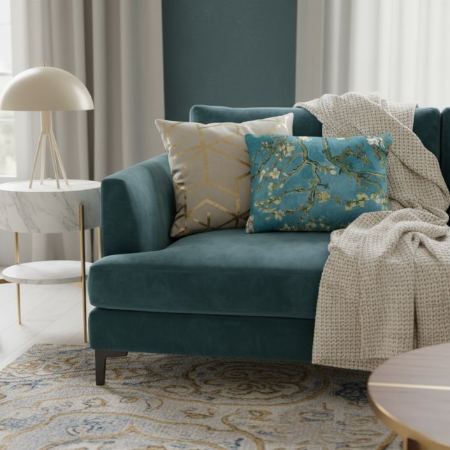 Mandelblomning Floral Boho Blå Klassisk Konst Prydnadskudde (Skapare uppladdad)