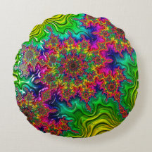 Mandelbrot Färg Explosion Round Cushion