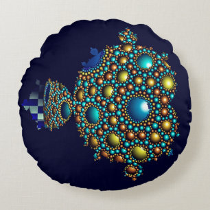 Mandelbrot Fractal Apolloniska havsblått Guld Rund Kudde