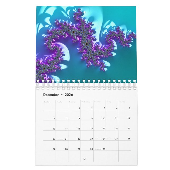 Mandelbrot fractal kalender (Dec 2026)