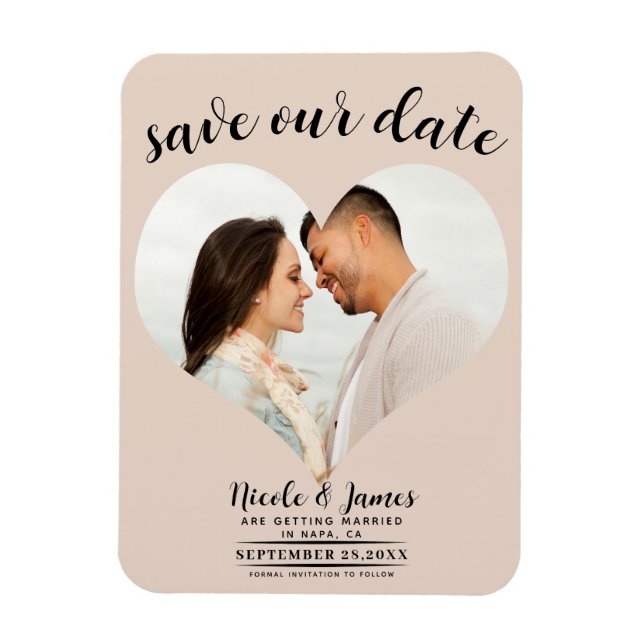Mandelkrém Hjärtformat Foto Bröllop Save the Date Magnet (Vertikal)