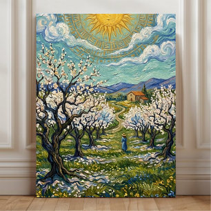 Mandelträdgården i Van Gogh-stil Solbelyst vårplak Canvastryck