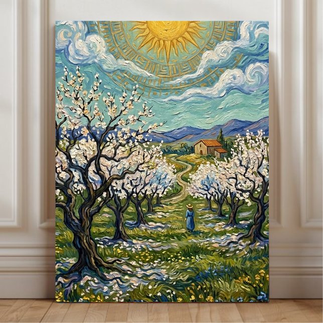 Mandelträdgården i Van Gogh-stil Solbelyst vårplak Canvastryck (Skapare uppladdad)