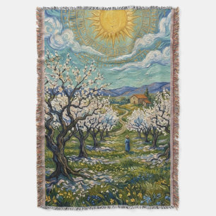 Mandelträdgården i Van Goghs stil solbelyst blomni Filt